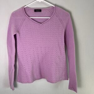 Forte Women's 100% Cashmere V Neck Sweater Lavender Purple Sz S Quite Luxury